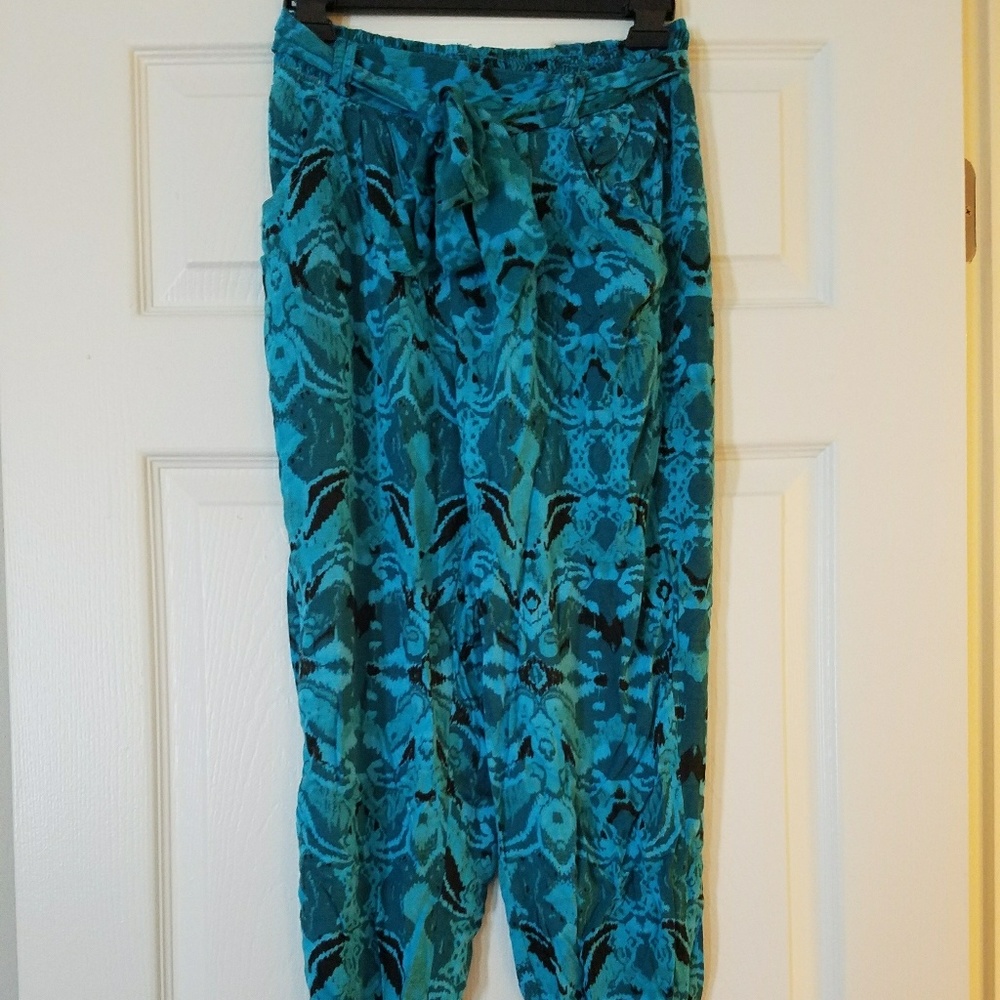 Angie Teal & Black Boho-Chic Pants